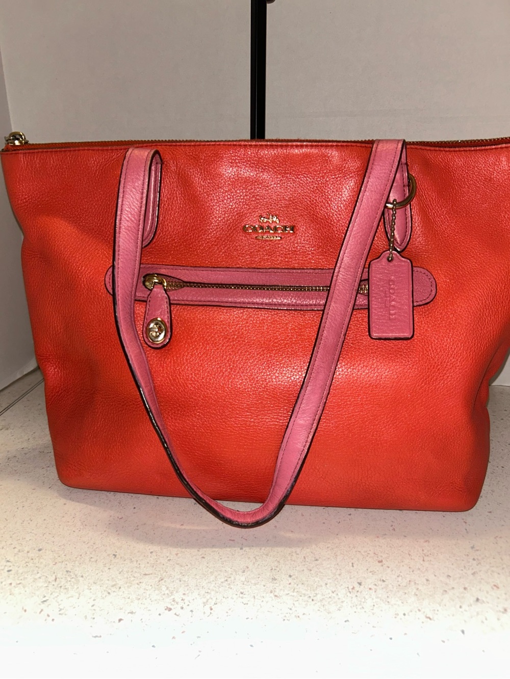 Coach Pebble Leather Tote in Coral Orange